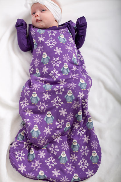 My First Snow Fall - Penguin Sleep Sack In Purple & Gold