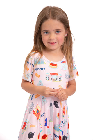 My First Windy City™ Pink Twirl Dress | Chicago Bamboo Dress for Girls 18M–2T | Rayn’s Tiny Stitches