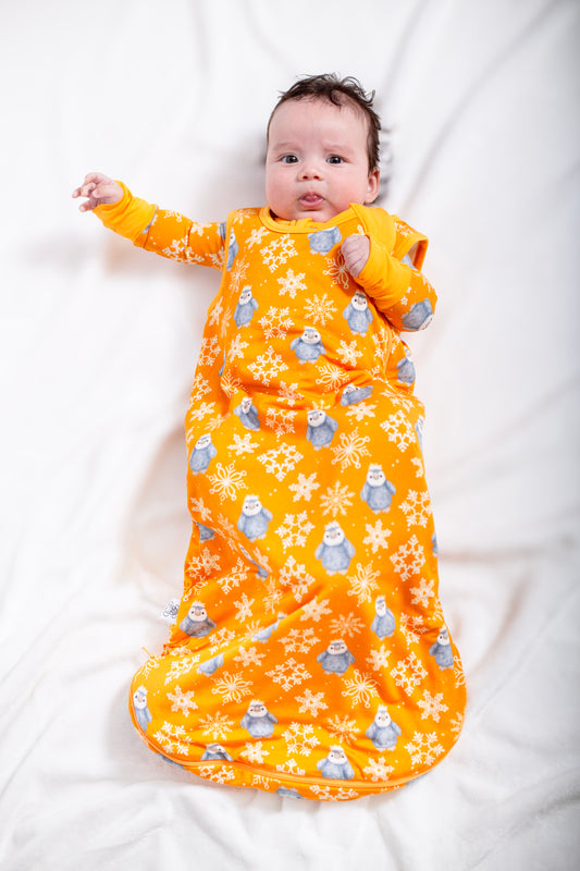My First Snow Fall - Penguin Sleep Sack In Purple & Gold