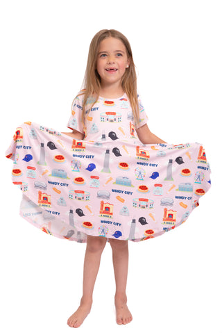 My First Windy City™ Pink Twirl Dress | Chicago Bamboo Dress for Girls 18M–2T | Rayn’s Tiny Stitches