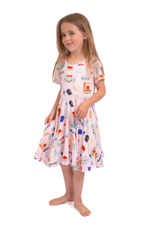 My First Windy City™ Pink Twirl Dress | Chicago Bamboo Dress for Girls 18M–2T | Rayn’s Tiny Stitches
