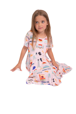My First Windy City™ Pink Twirl Dress | Chicago Bamboo Dress for Girls 18M–2T | Rayn’s Tiny Stitches