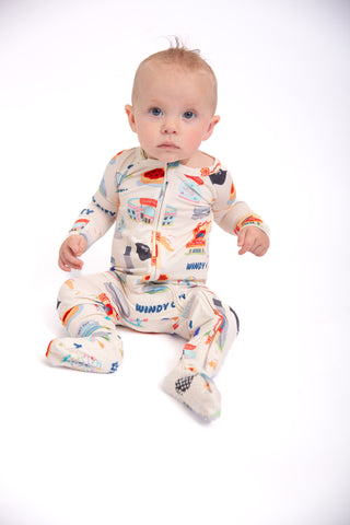 Windy City Bamboo Double Zip Onesie | Chicago Baby Pajamas | Rayn's Tiny Stitches