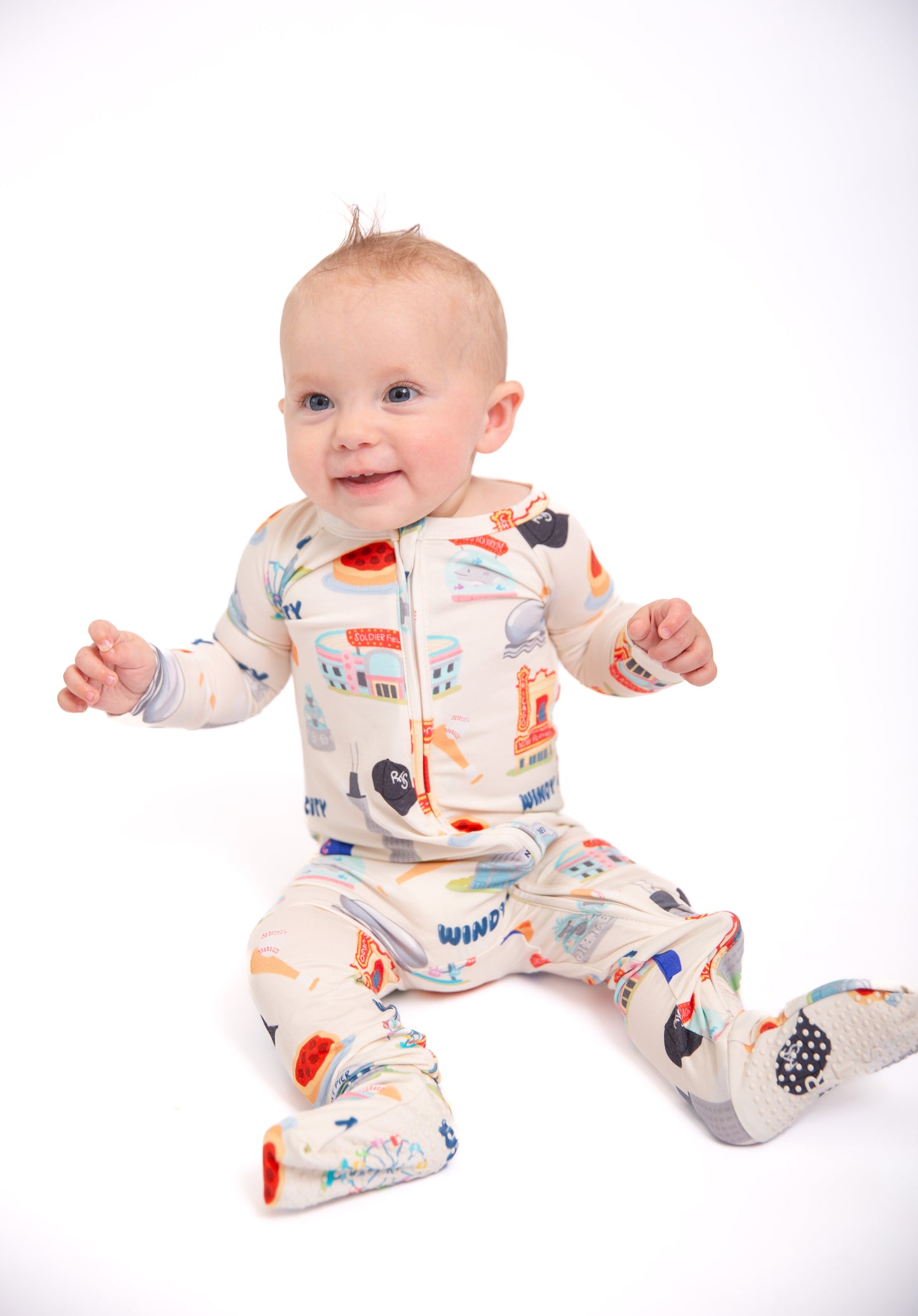 Windy City Bamboo Double Zip Onesie | Chicago Baby Pajamas | Rayn's Tiny Stitches