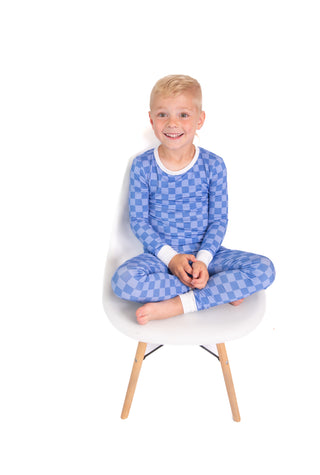 Blue Checkered Bamboo 2-Piece Pajamas | Soft, Breathable Kids PJ Set
