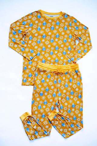 My First Penguin Snow Fall:Mens 2 Piece Bamboo Penguin Jogger Pajamas