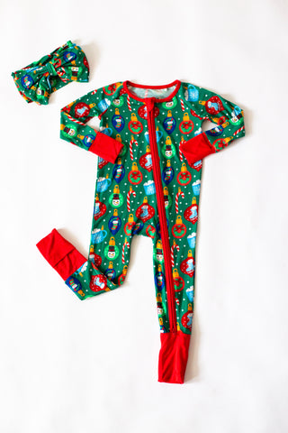 My First Christmas Baby Onesies: Bamboo Double Zip Romper