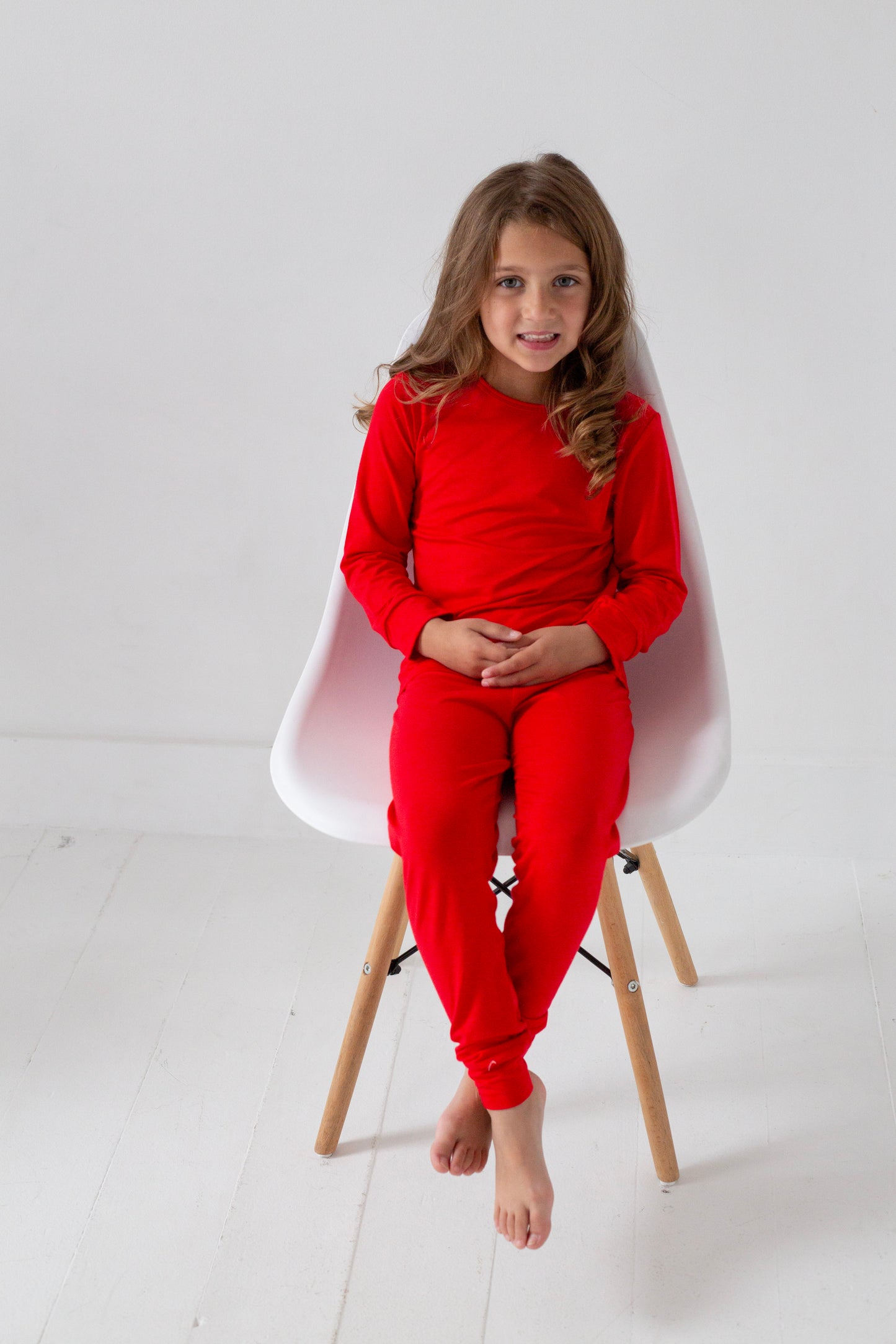 Red & Green Bamboo Pajamas – Soft Holiday Long Johns for Kids