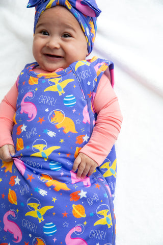 Space Dino Bamboo Sleep Sack | Electric Blue & Purple