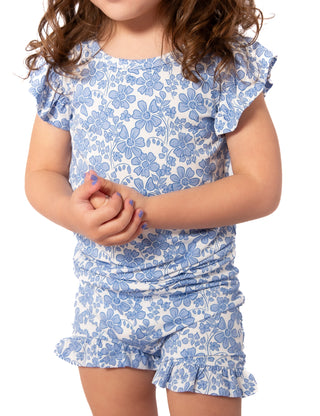 Blue Bonnet Girls' Frilly Bamboo Short Pajamas | Mommy & Me Sleepwear (18M-6Y)