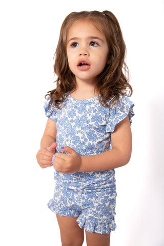 Blue Bonnet Girls' Frilly Bamboo Short Pajamas | Mommy & Me Sleepwear (18M-6Y)
