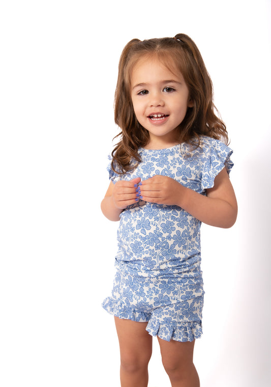Blue Bonnet Girls' Frilly Bamboo Short Pajamas | Mommy & Me Sleepwear (18M-6Y)