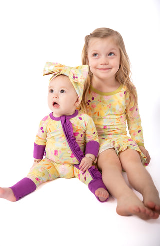 My First Bloom Garden Bamboo Baby Onesies| Purple Trim