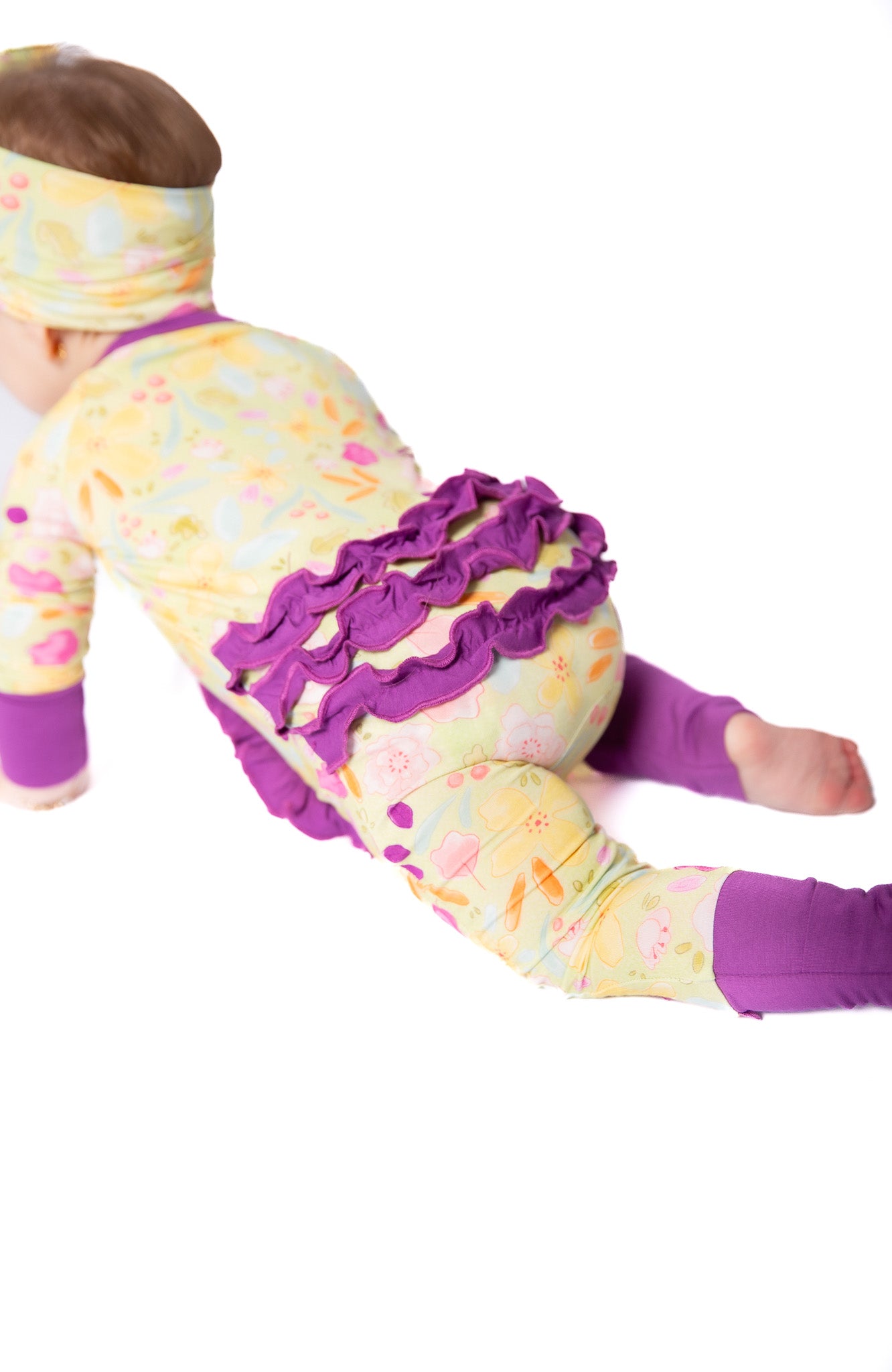 My First Bloom Garden Bamboo Baby Pajamas | Purple Trim