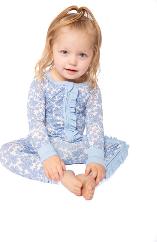 Blue Bonnet  Bamboo Floral Onesie | Double Zip & Frills | Mommy & Me