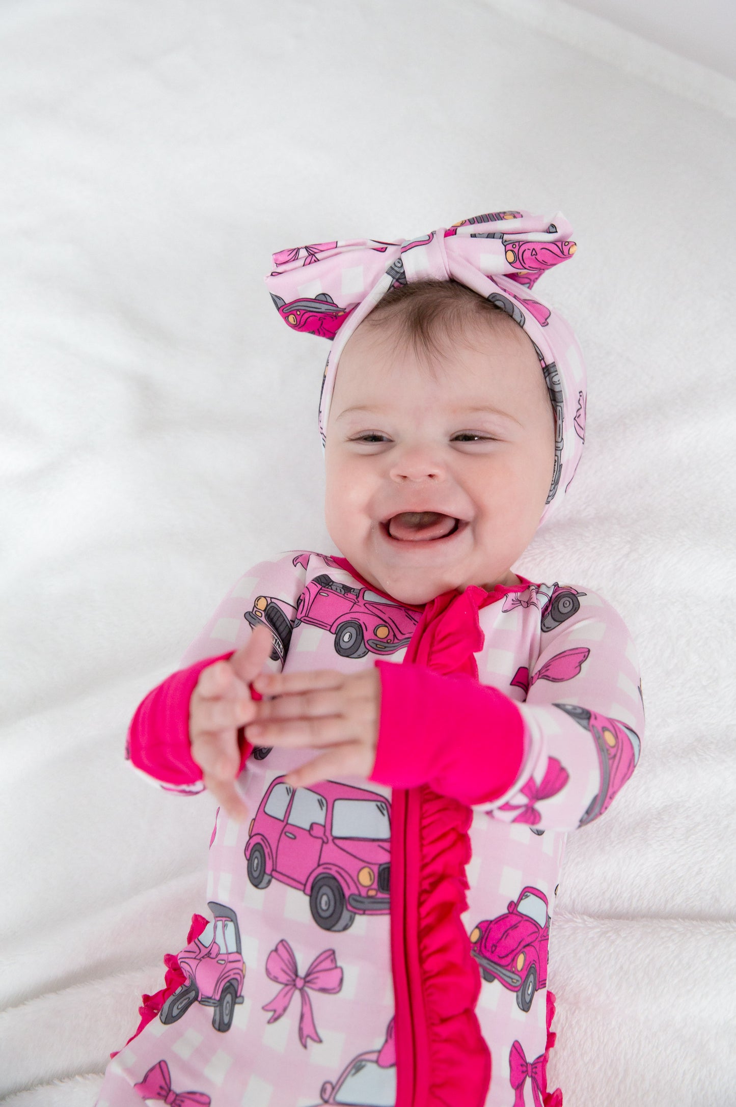 My First Pink Car Bamboo Zip Onesie | Baby Pajamas
