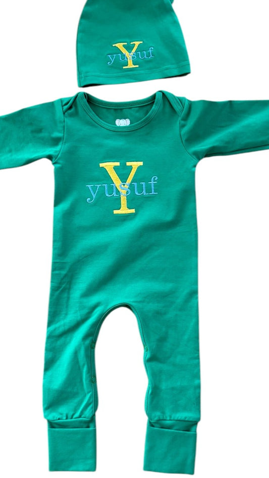 Personalized Baby Onesie & Hat – 100% Cotton with Name