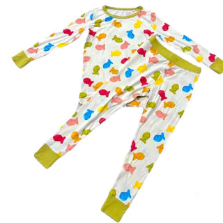 My First Snack Bamboo Pajamas – Green & Pink Lining Toddler PJs | Rayn’s Tiny Stitches