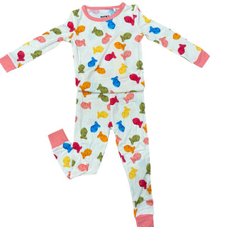My First Snack Bamboo Pajamas – Green & Pink Lining Toddler PJs | Rayn’s Tiny Stitches