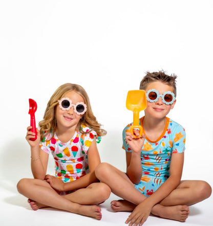 Ice Cream Social Frilly Pajamas – Soft Bamboo Shorts Set for Girls