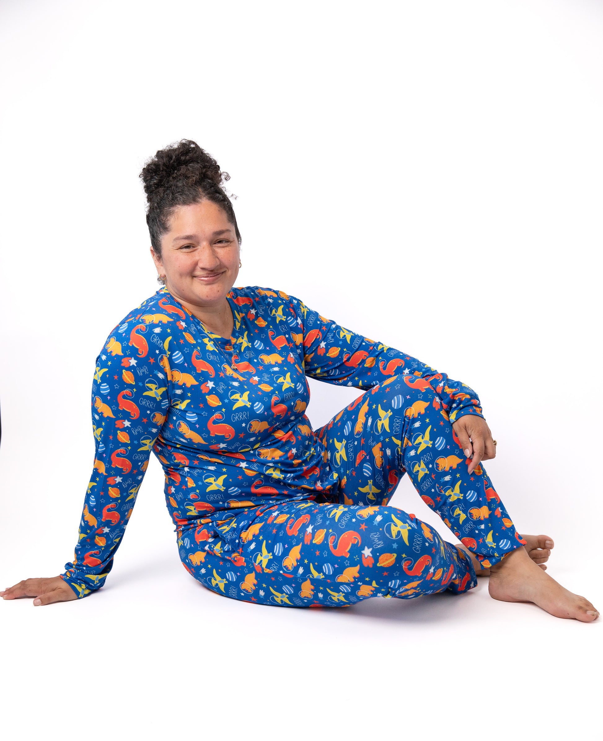 blue adult dinosaur  pajamas made from bamboo