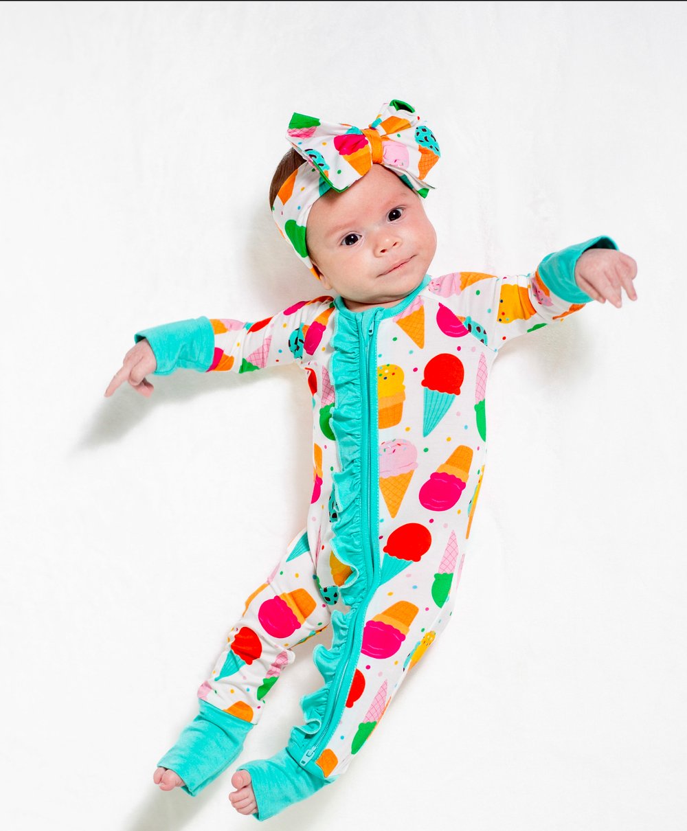 my first  ice cream cone bamboo baby outfit soft breathable front view
