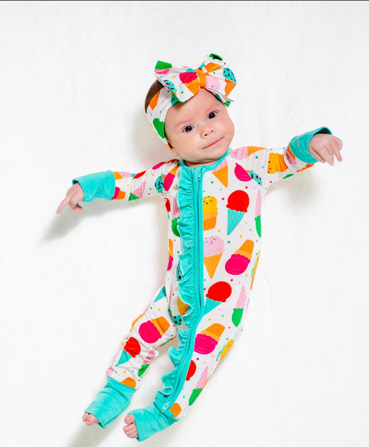 my first  ice cream cone bamboo baby outfit soft breathable front view
