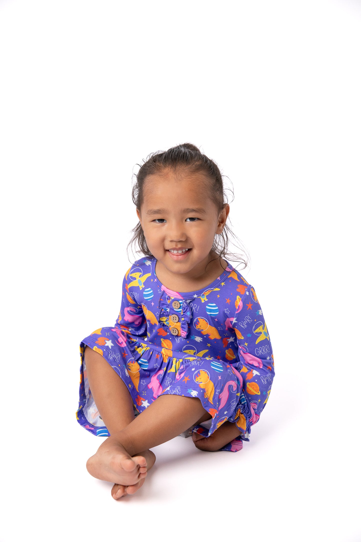 purple bamboo night dress for girls with dinosaur pattern