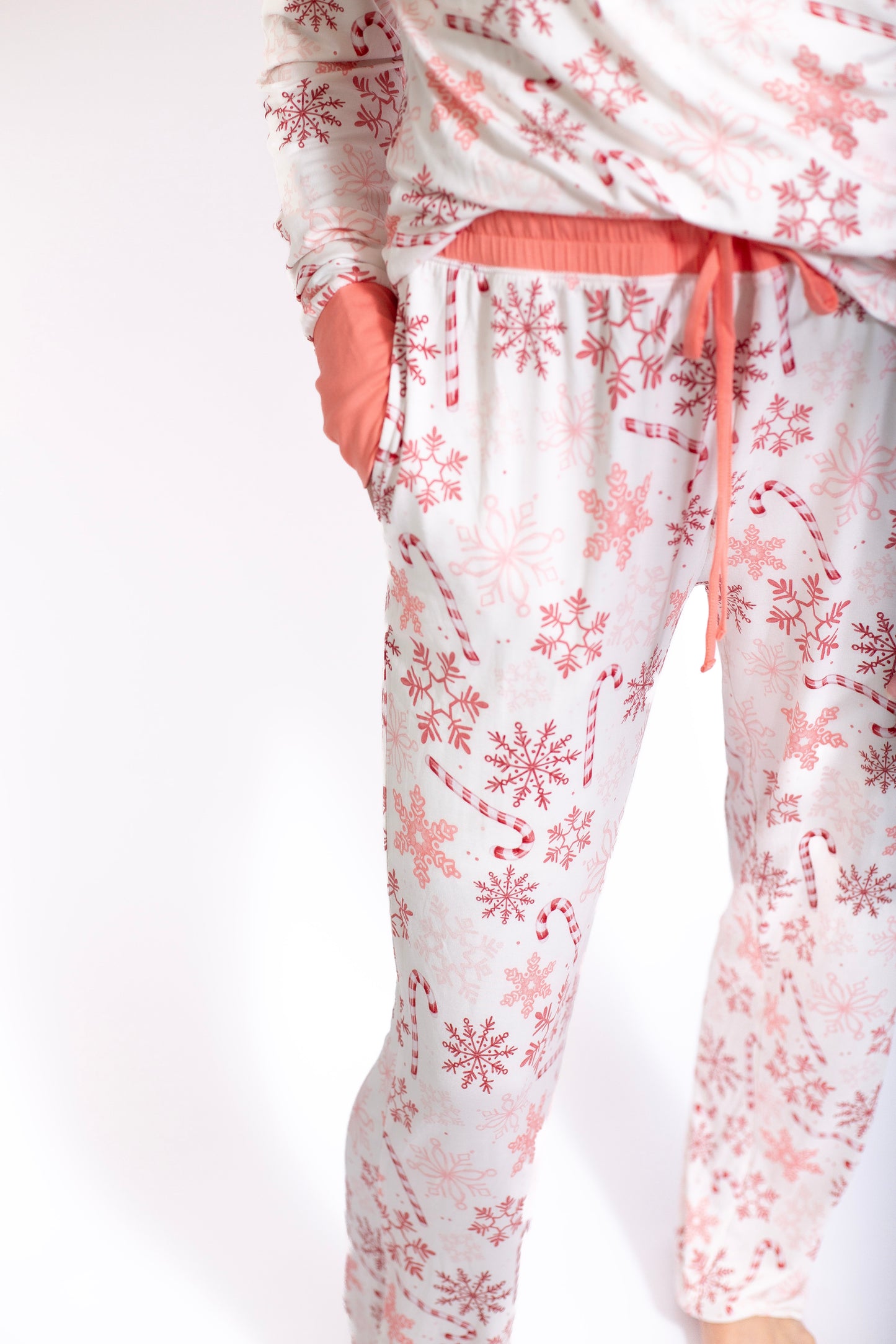 Floral pajama set with pink flowers on a white background