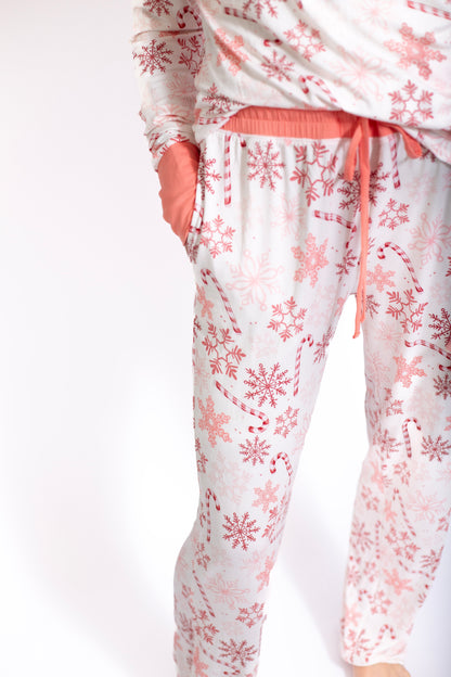 Floral pajama set with pink flowers on a white background