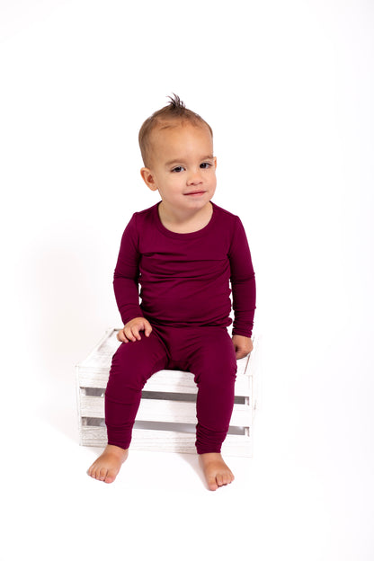 close up soft bamboo fabric maroon pajama set