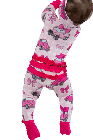 My First Pink Car Bamboo Zip Onesie | Baby Pajamas