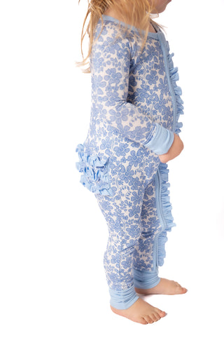Blue Bonnet  Bamboo Floral Onesie | Double Zip & Frills | Mommy & Me