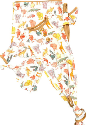 Patterned fabric with animal illustrations on a white background