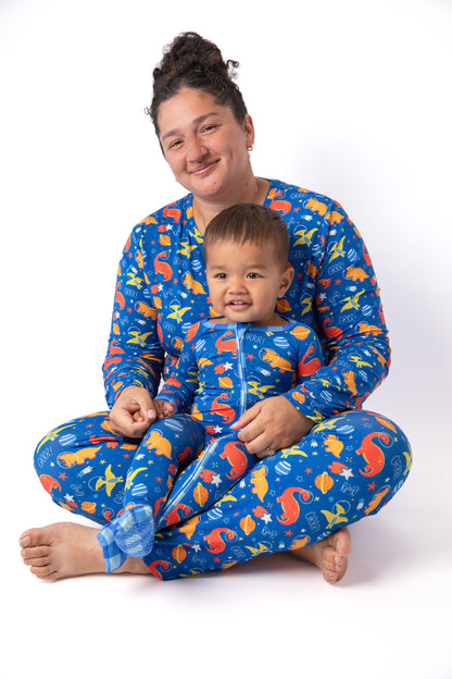 women's dinosaur bamboo mommy and me but pajamas