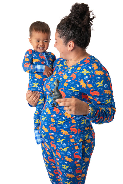 women's mommy and me bamboo blue pajamas for lounging