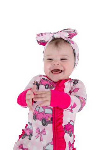 My First Pink Car Bamboo Zip Onesie | Baby Pajamas
