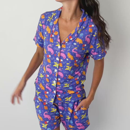 whimsical dinosaur two piece pajama set