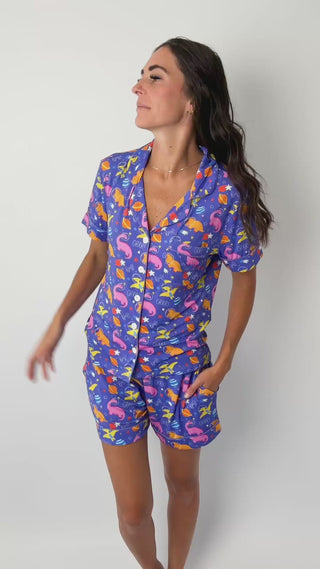 whimsical dinosaur two piece pajama set