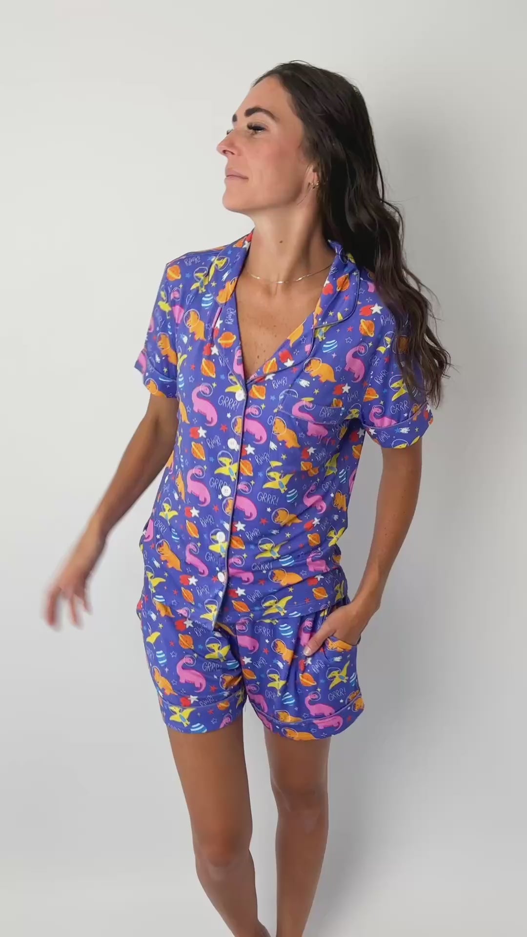 whimsical dinosaur two piece pajama set