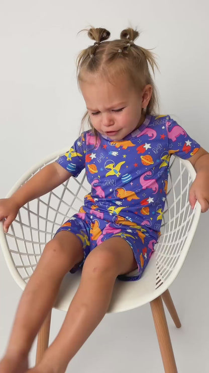 Girls’ Space Dinosaur Bamboo Two-Piece Shorts Set