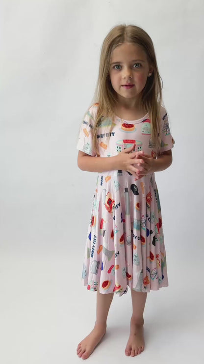My First Windy City™ Pink Twirl Dress | Chicago Bamboo Dress for Girls 18M–2T | Rayn’s Tiny Stitches