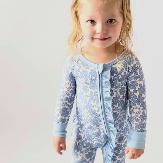 frill bamboo onesie with blue flowers and ones pice soft for baby girls