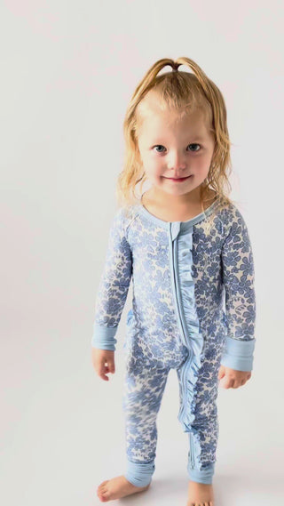 frill bamboo onesie with blue flowers and ones pice soft for baby girls