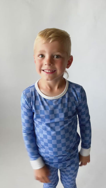 Blue Checkered Bamboo 2-Piece Pajamas | Soft, Breathable Kids PJ Set