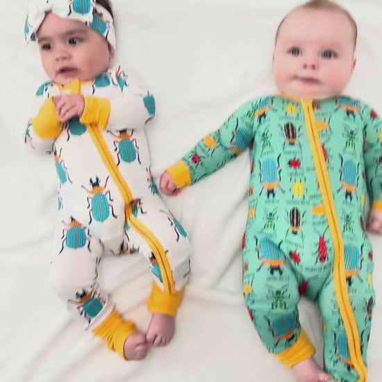 botanical print with beetles convertible onesies
