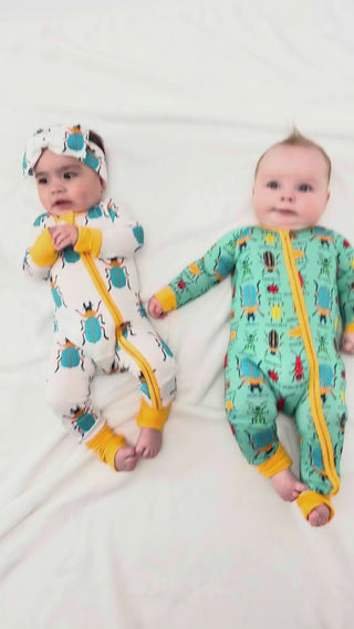 botanical print with beetles convertible onesies