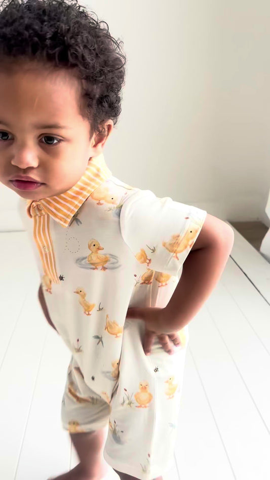 Baby Boys Striped Collar Bamboo Onesie | My First Waddle