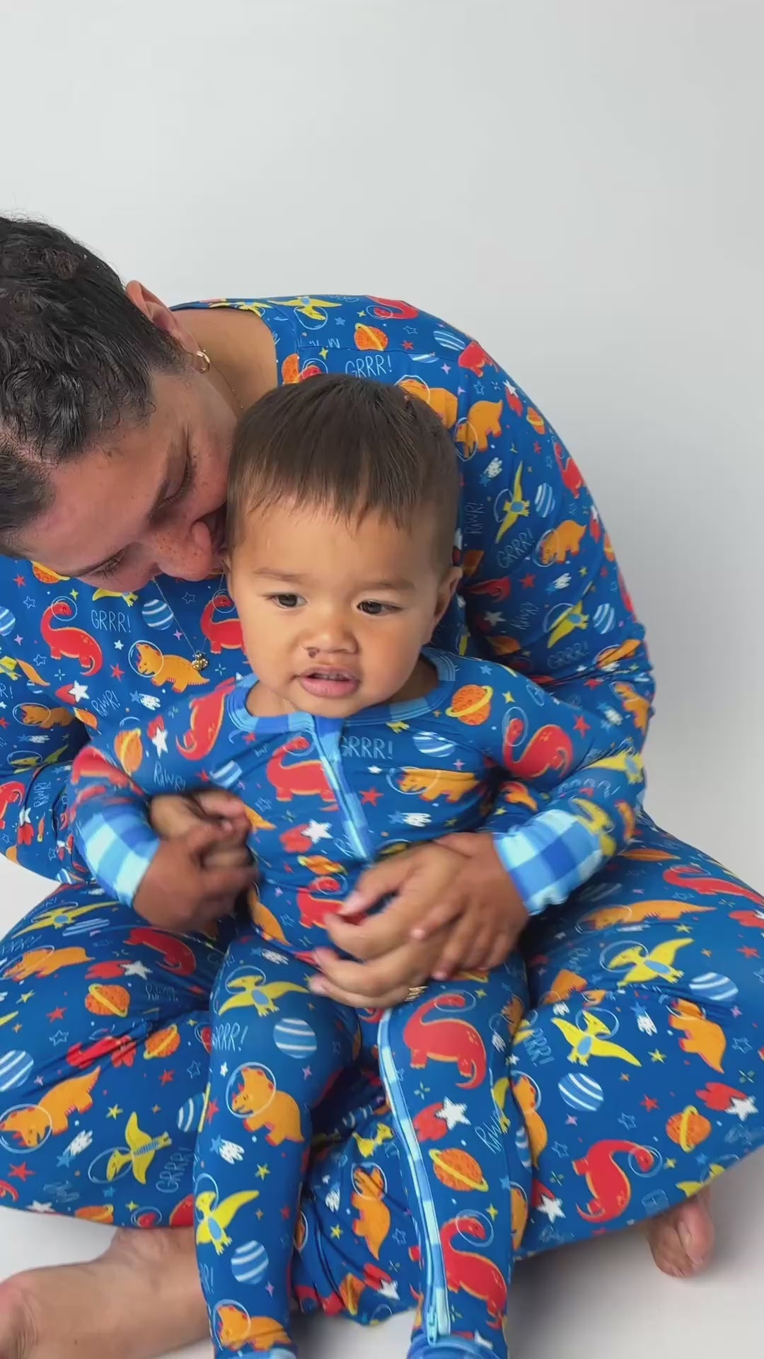 mommy and me blue dinosaur bamboo mother and son matching pajamas