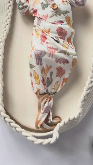 newborn bamboo knotted gown for newborns with animal print first picture